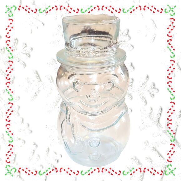 Vintage Libbey Clear Glass Snowman Jar Apothecary Style Made in Canada 7-3/4" - Picture 1 of 10